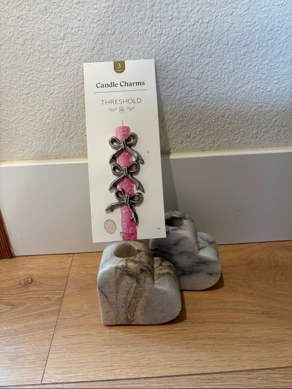 Threshold Marble Heart Holders (2) and Bow Charm Set